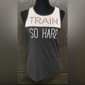 Material Girl Active open back “Train so Hard” workout Tank top- size Small